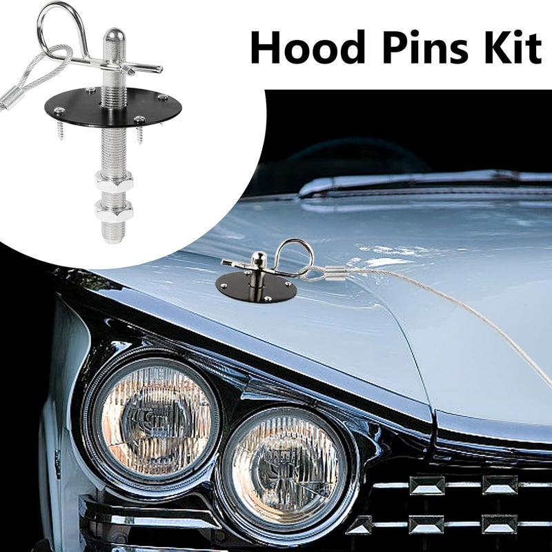 Klfte 2 Pack Trucks Hood Pin for Car, Stainless Steel Hood Pin Lock Clip with Racing Lanyard for Fixing Car Hood Cover & Reduce Shaking(Black) - Image 4